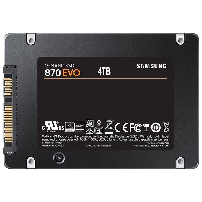 Samsung MZ-77E4T0B-EU 870 EVO SSD 2.5'' SATA III 4TB V-NAND MLC 560 MB-s lettura 530 MB-s scrittura colore Nero