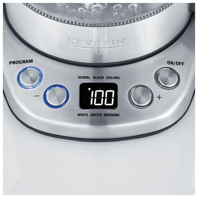 Severin WK 3473 Bollitore per Acqua e Te' 1 L 2200 W con 5 Programmi Preimpostati Temperatura Regolabile da 40°C a 100°C colore Vetro e Acciaio Inox