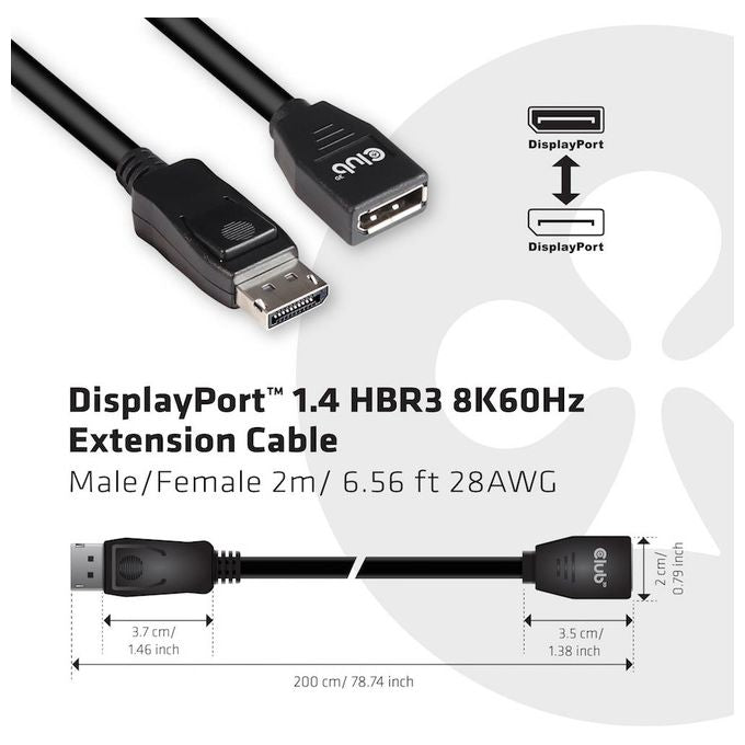 Club3D Cavo DisplayPort 1.4 Hbr3 Ext M-F 2mt