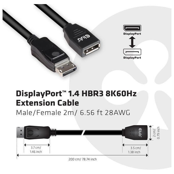 Club3D Cavo DisplayPort 1.4 Hbr3 Ext M-F 2mt