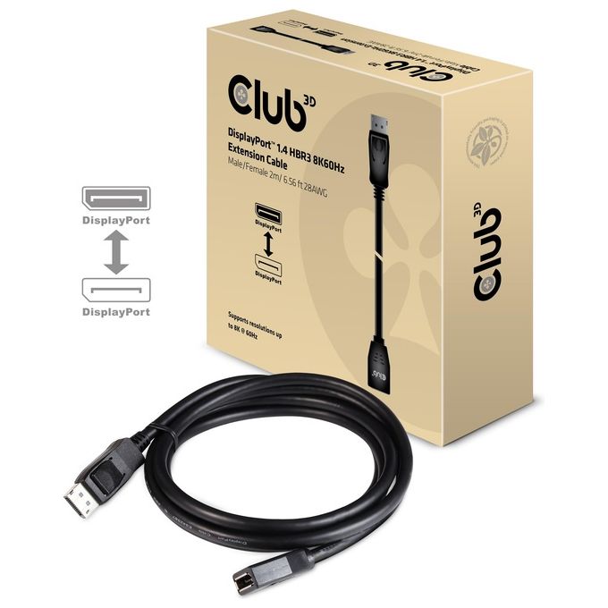 Club3D Cavo DisplayPort 1.4 Hbr3 Ext M-F 2mt