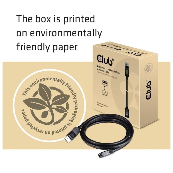 Club3D Cavo DisplayPort 1.4 Hbr3 Ext M-F 2mt