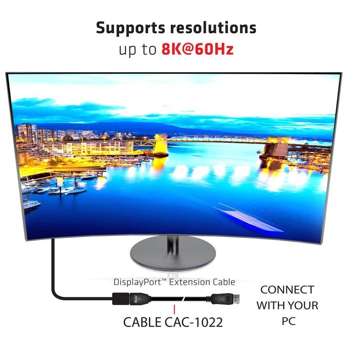 Club3D Cavo DisplayPort 1.4 Hbr3 Ext M-F 2mt