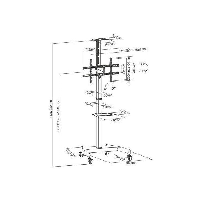 Link Supporto Tv 37-70 fino a 50 Kg Regolabile in Altezza con Ripiani e Ruote