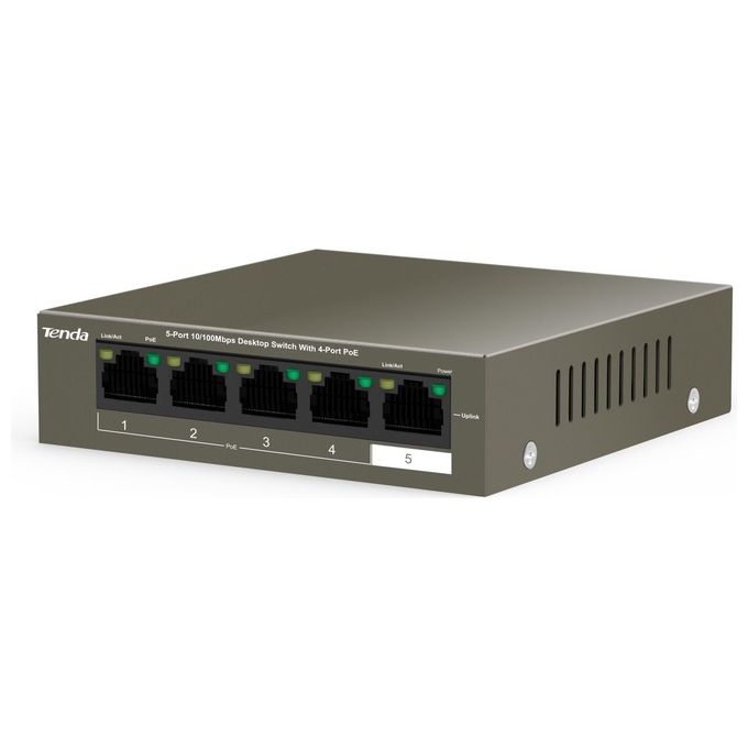 Tenda TEF1105P-4-63W Switch Desktop 5 Porte Fast Ethernet 10-100 Mbps 4 Porte PoE IEEE 802.3af-at 63W Chassis Metallo colore Nero