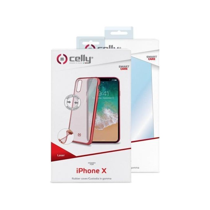 Celly LASERMATT900RD Laser Matt Cover per iPhone X Rosso