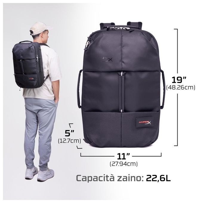 HyperX 8C525AA Knight Zaino per Notebook 16'' 22,6 L Tracolla Rimovibile Passante Trolley colore Nero