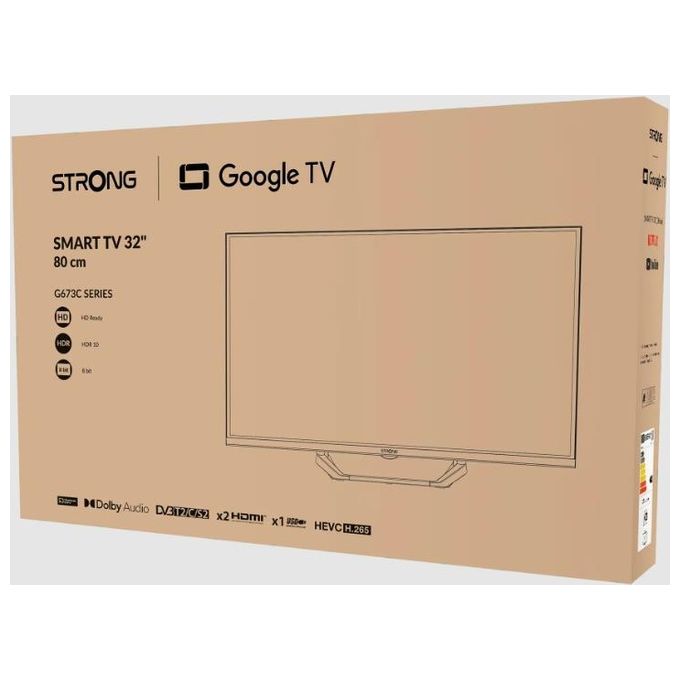 Strong SRT32HG6733C Serie G673C Smart TV 32'' HD Ready Google TV DVB-T2 Wi-Fi Bluetooth HDR10 colore Nero