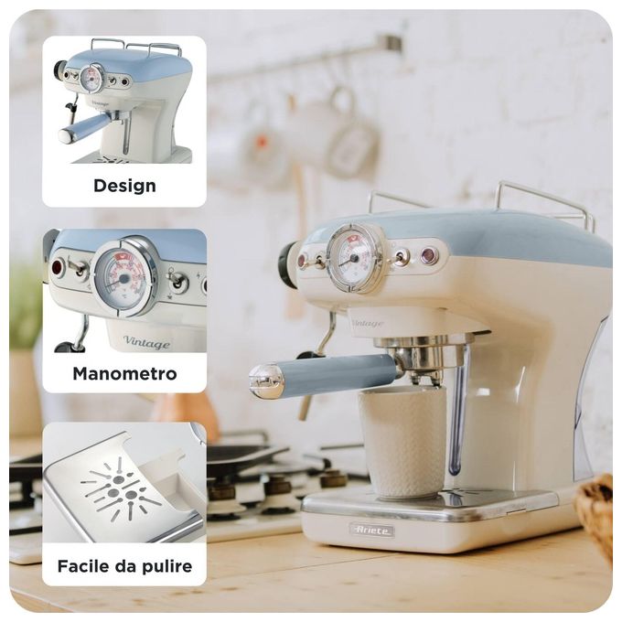 Ariete Macchina da caffe' Espresso 138915 Polvere + Cialde, Cappuccinatore, Celeste