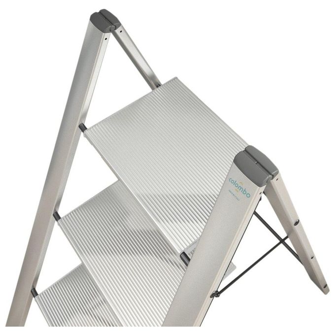 Colombo Sgabello Scala LEONARDO 2 gradini in alluminio anodizzato,ultrasottile,ultrapiatto,Silver, portata max 150kg EN14183 Made in Italy