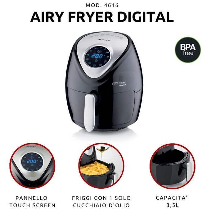 Ariete 4616 Airy Fryer Digital Friggitrice ad Aria 3,5 Litri 1300W Nero