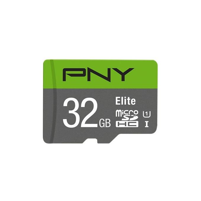 PNY P-SDU32GU185GW-GE Elite Scheda MicroSDHC 32 GB UHS-I U1 Classe 10 100 MB-s con Adattatore SD colore Verde Grigio