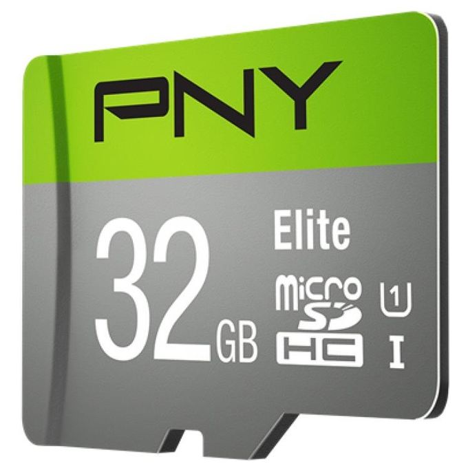 PNY P-SDU32GU185GW-GE Elite Scheda MicroSDHC 32 GB UHS-I U1 Classe 10 100 MB-s con Adattatore SD colore Verde Grigio