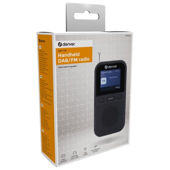 Denver DAH-126 Radio Portatile DAB+ FM Digitale Batteria 1800 mAh 8h Display LCD 1.8'' 2 Sveglie colore Nero