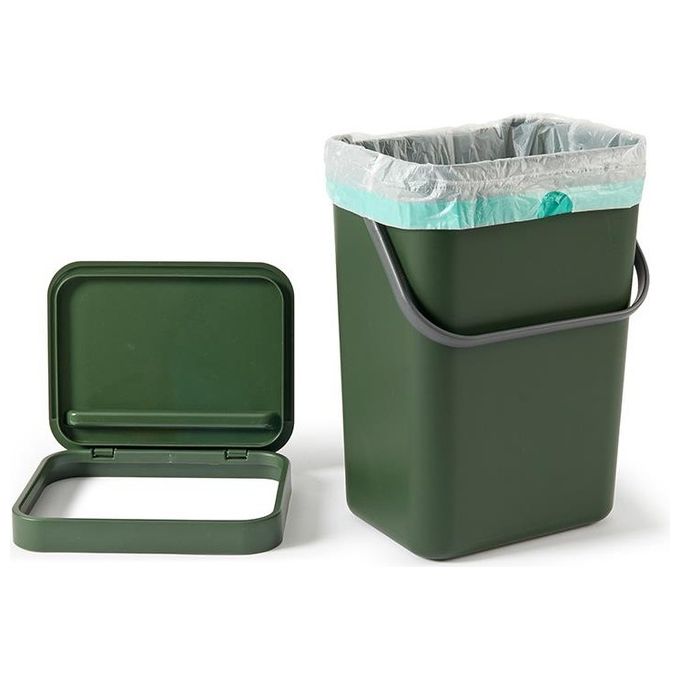 Perfetto 29125 Pattumiera per Rifiuti Organici Gino 5 L Rettangolare con Coperchio e Gancio Riposizionabile colore Nero Verde
