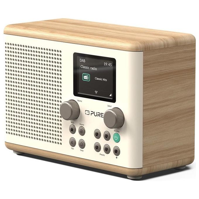 Pure 252982 Classic H4 Radio Digitale DAB+ FM Bluetooth 5.3 10W USB AUX Timer Cucina Sveglia colore Bianco Quercia