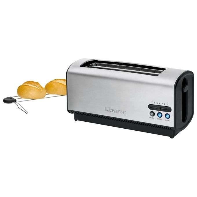 Clatronic TA 3687 Tostapane 4 Fette Fessura Lunga 1200 W Scongelamento Riscaldamento Stop Rapido colore Nero Inox