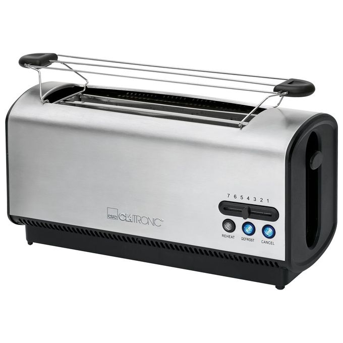 Clatronic TA 3687 Tostapane 4 Fette Fessura Lunga 1200 W Scongelamento Riscaldamento Stop Rapido colore Nero Inox