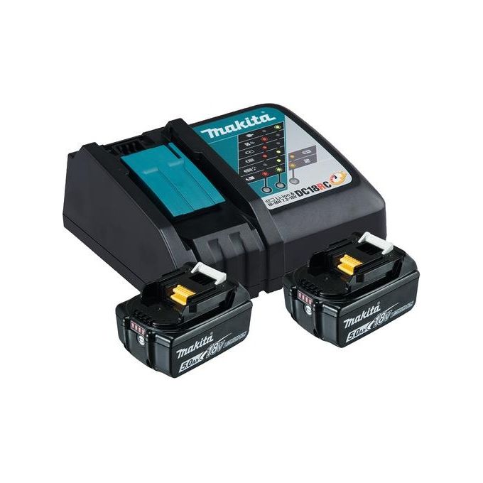 Makita 197570-9 LXT Power Source Kit Set Batterie 2x18V 5,0Ah Li-Ion Caricatore Rapido DC18RC 2 Batterie BL1850B con Valigetta
