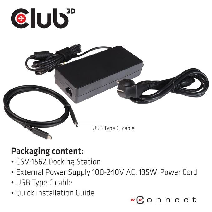 CLUB3D CSV-1562 Docking Station USB 3.2 Gen 1 Type-C con 4 Porte USB-A 3.1 Gen 1 3 Uscite HDMI 2.0 2 DisplayPort 1 Porta Ethernet LAN RJ-45 Gigabit Ricarica Power Delivery 60W colore Nero