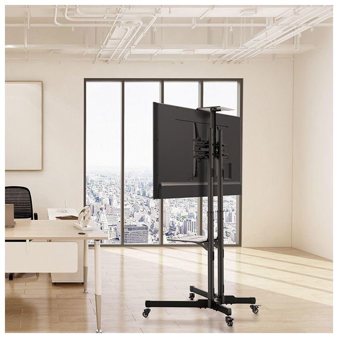 ITB Base da Pavimento per Tv a Schermo Piatto 70'' Banco a Rotelle Nero