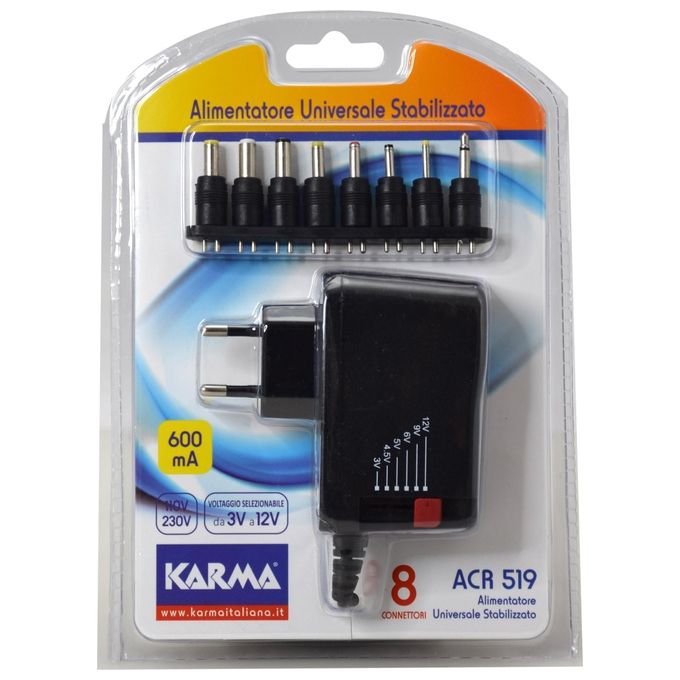 Karma Alimentatore Stabilizzato e Regolato 3-12V con 8 Adattatori 4,75x1,75mm 3x1mm