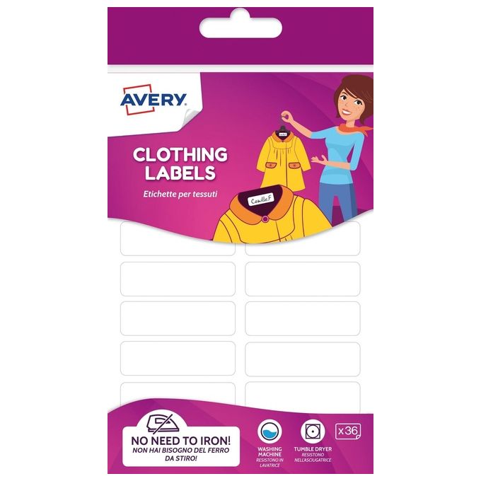Avery Confezione 36 Etichette per Tessuti 45x13mm