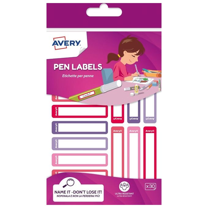 Avery Confezione 30 Etichette Penne Rosa-Viola 50x10mm