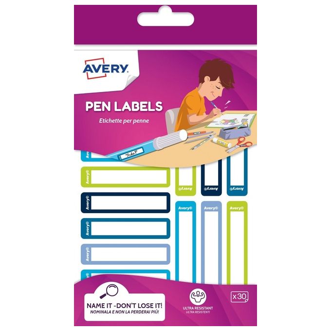 Avery Confezione 30 Etichette Penne Blu-Verde 50x10mm