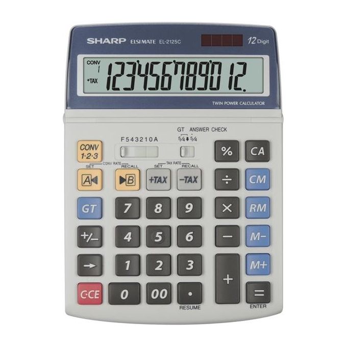 Sharp SH-EL2125C Calcolatrice Desktop Finanziaria 12 Cifre Alimentazione Batteria Solare colore Nero Blu Grigio