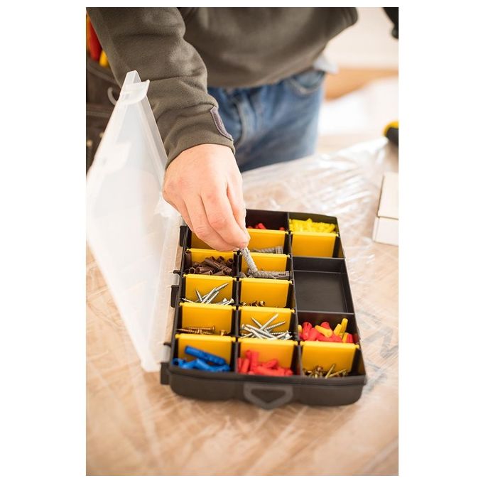 Stanley Organizer Basic line 27,2x18,9x4,6cm 17 Comparti in Polipropilene con Coperchio Trasparente