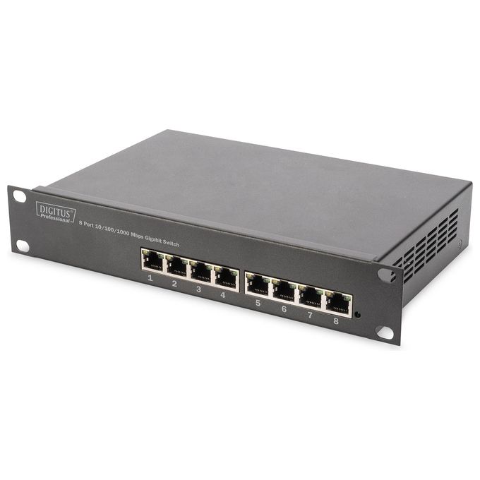 Digitus DN-10-SET-2 Set Armadio Rack da Parete 10'' 9U Switch Gigabit 8 Porte Pannello Patch CAT6 8 Porte Multipresa colore Grigio