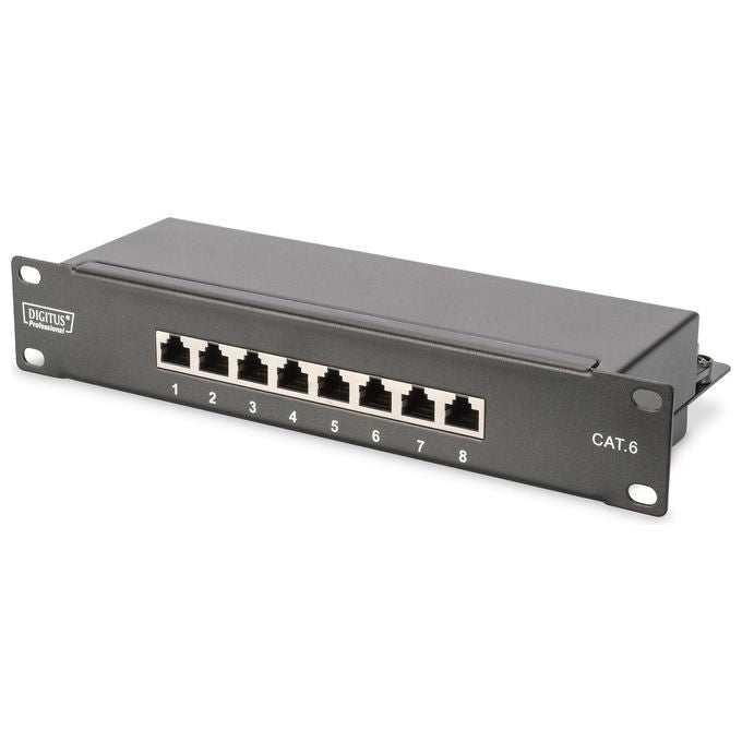 Digitus DN-10-SET-2 Set Armadio Rack da Parete 10'' 9U Switch Gigabit 8 Porte Pannello Patch CAT6 8 Porte Multipresa colore Grigio