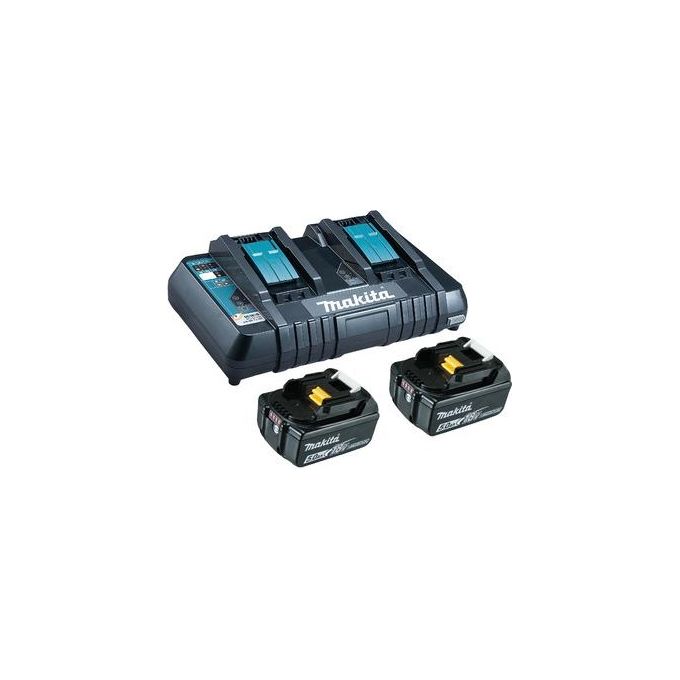 Makita 199482-2 Power Source Kit Set batteria e caricabatterie 2x 5,0 Ah 18 V con caricabatterie doppio rapido DC18RD colore Nero
