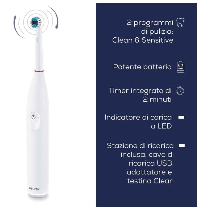 Beurer TB 30 Spazzolino elettrico oscillante-pulsante 2 modalita' timer 2 min autonomia 20 giorni colore Bianco