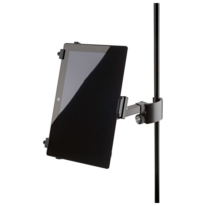 König and Meyer 19791 Supporto Universale per Tablet Regolabile Altezza 222 334 mm Larghezza 128 232 mm Angolo di Rotazione 90° Fissaggio a Tubo fino a 30 mm colore Nero