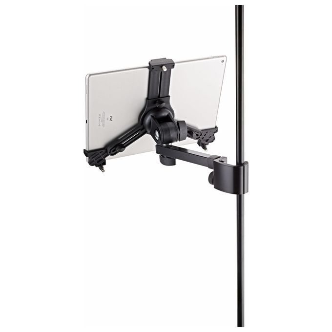 König and Meyer 19791 Supporto Universale per Tablet Regolabile Altezza 222 334 mm Larghezza 128 232 mm Angolo di Rotazione 90° Fissaggio a Tubo fino a 30 mm colore Nero