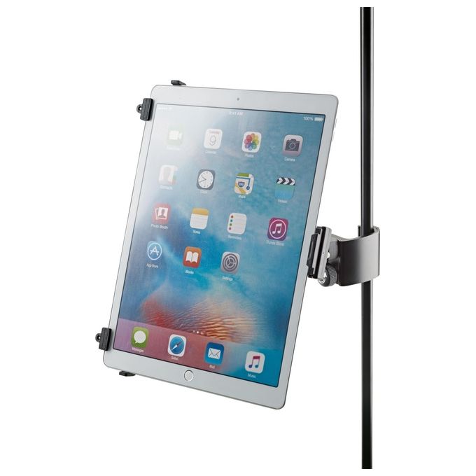 König and Meyer 19791 Supporto Universale per Tablet Regolabile Altezza 222 334 mm Larghezza 128 232 mm Angolo di Rotazione 90° Fissaggio a Tubo fino a 30 mm colore Nero