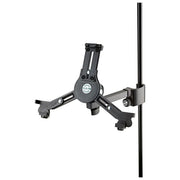 König and Meyer 19791 Supporto Universale per Tablet Regolabile Altezza 222 334 mm Larghezza 128 232 mm Angolo di Rotazione 90° Fissaggio a Tubo fino a 30 mm colore Nero