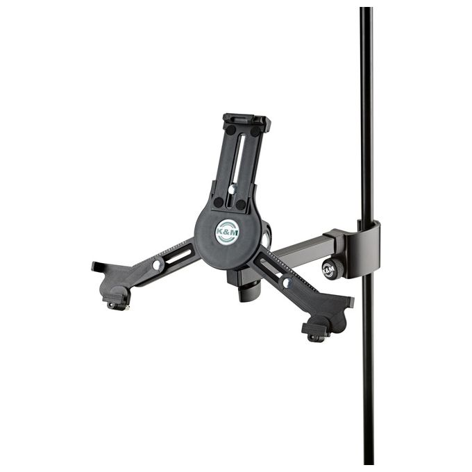 König and Meyer 19791 Supporto Universale per Tablet Regolabile Altezza 222 334 mm Larghezza 128 232 mm Angolo di Rotazione 90° Fissaggio a Tubo fino a 30 mm colore Nero