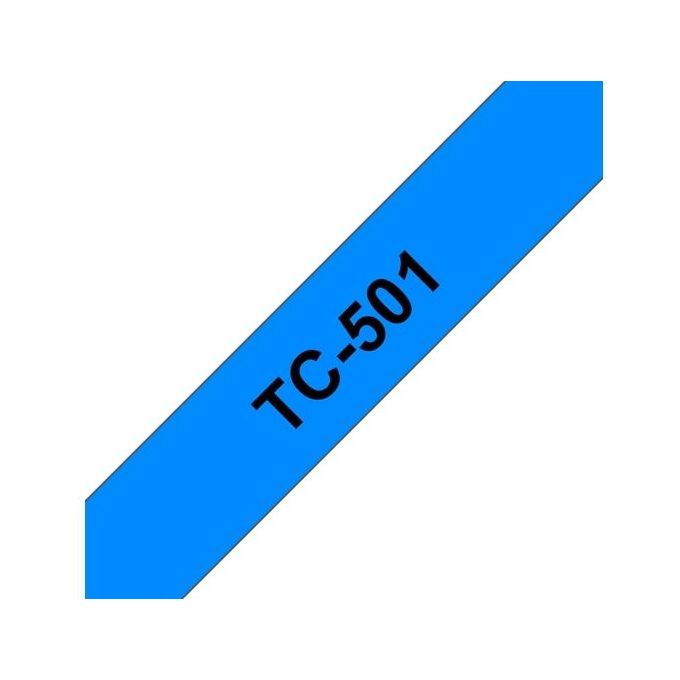 Brother TC-501 Nastro per Etichettatrice TC 1,2 cm x 7,7 m Laminato Nero su Blu colore Blu