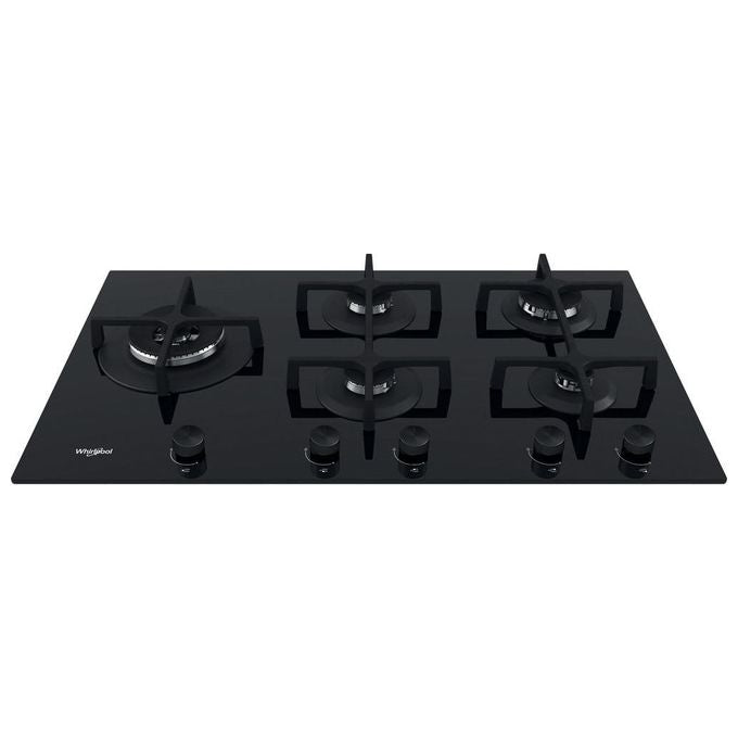 Whirlpool GOA9523NB1 Piano cottura gas 90 cm 5 fuochi da incasso vetro griglie ghisa colore Nero