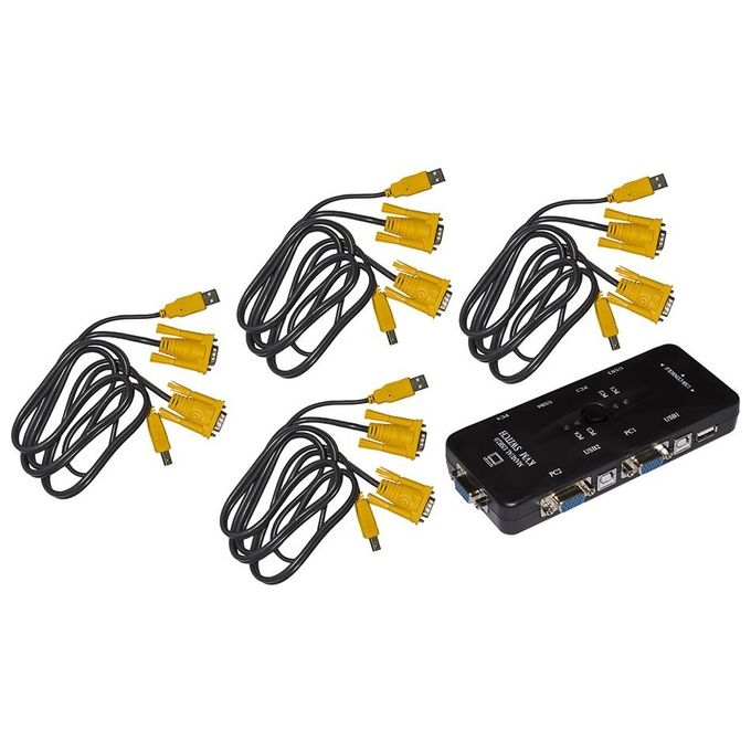 Link switch kvm per 4 pc usb-vga con 1 mouse, 1 tastiera usb e 1 monitor vga con cavi inclusi