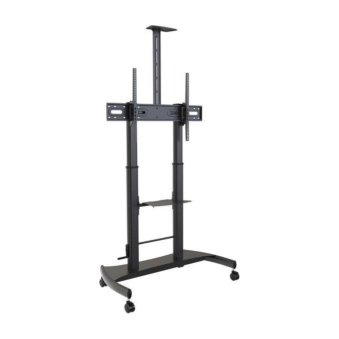 HELGI HLG604742B Carrello Mobile per Monitor 60-100'' Regolazione Altezza Manuale con Manovella Base Ad H Stabilita' Acciaio colore Nero