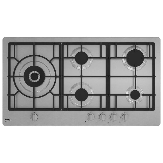 BEKO Piano Cottura a Gas 5 Zone 1 Bruciatore Wok Griglia in Ghisa 90 cm Acciaio Inox HIML95225SXE