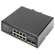 Digitus DN-651110 Switch di rete industriale a 10 porte Gigabit PoE 8x RJ45 2x SFP uplink non gestito montaggio su guida DIN 10-100-1000 Mbit-s colore Nero