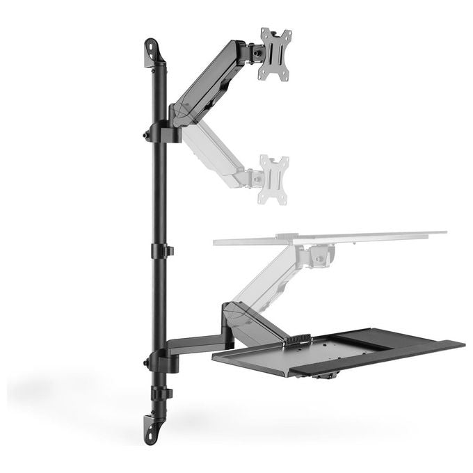 Digitus DA-90372 Postazione di lavoro flessibile per lavorare in piedi o seduti montaggio a parete schermo singolo regolazione altezza con molle a gas inclinazione -35° a +35° rotazione 360° colore Nero