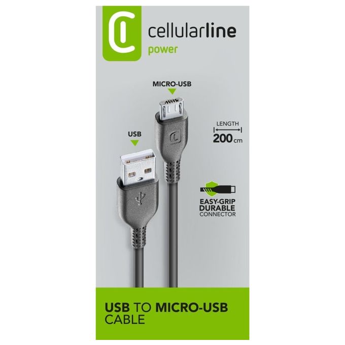 Cellular Line Power Cable Cavo MICRO USB per ricarica e trasferimento dati 2mt Nero