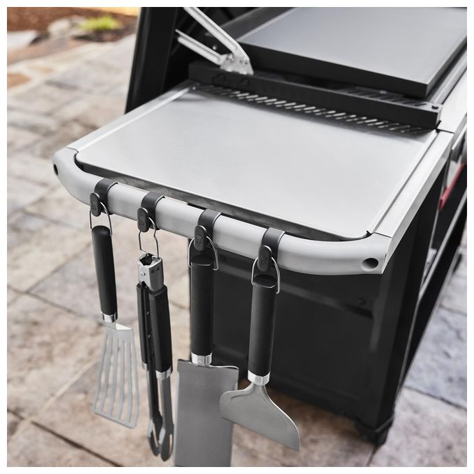 Weber 3400106 Works Kit Organizer Agganciabile per Barbecue con Porta Tovaglioli Porta Sacchetto e 4 Ganci per Utensili colore Nero