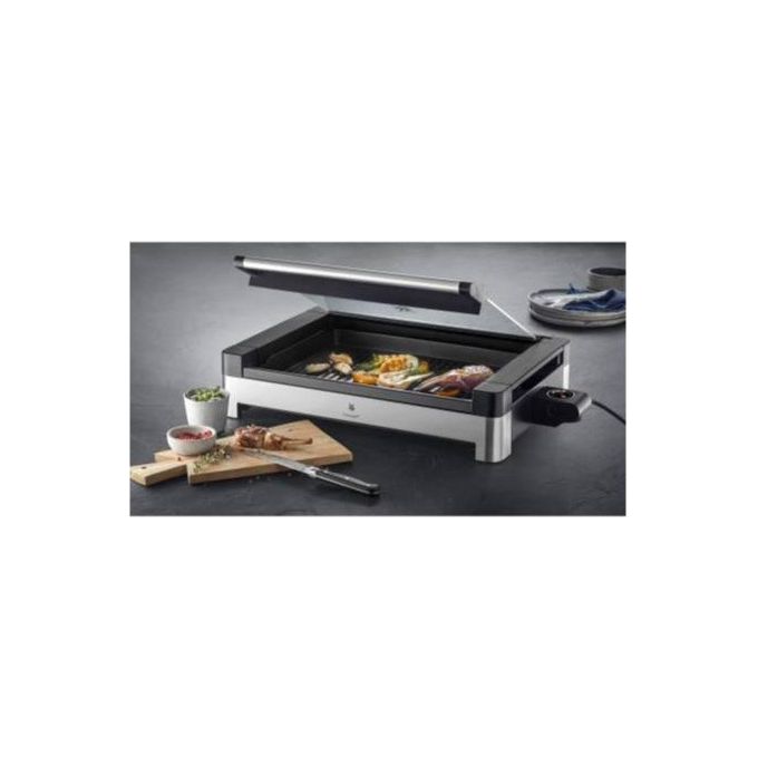 WMF 415430011 Lono Grill elettrico da tavolo con coperchio in vetro Potenza 2200 W Piastra antiaderente Termostato rimovibile colore Nero